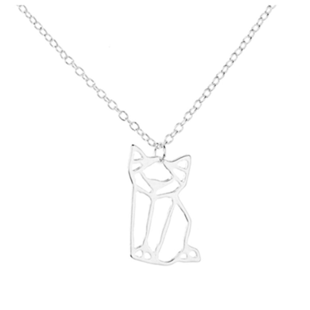 Cat Kitten Origami Silver Necklace